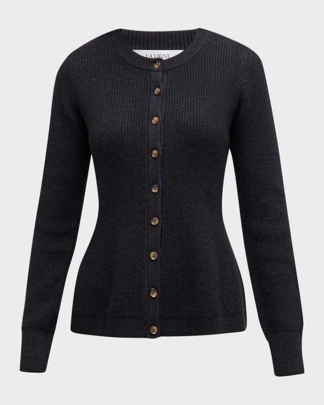 Cashmere Wool Ribbed Flare Cardigan
